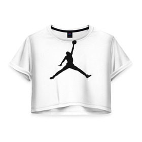 Женская футболка 3D укороченная с принтом Michael Jordan в Санкт-Петербурге, 100% полиэстер | круглая горловина, длина футболки до линии талии, рукава с отворотами | логотип майкл джордан