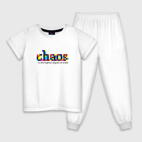 Детская пижама хлопок с принтом Хаос - высшая степень порядка в Санкт-Петербурге, 100% хлопок |  брюки и футболка прямого кроя, без карманов, на брюках мягкая резинка на поясе и по низу штанин
 | chaos | order | pixel | science | пиксели | порядок | сериал | хаос | цитата