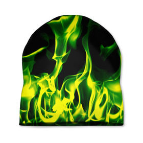 Шапка 3D с принтом Зелёный огонь в Санкт-Петербурге, 100% полиэстер | универсальный размер, печать по всей поверхности изделия | пламя | черный | яркий