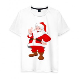 Мужская футболка хлопок с принтом Новый год Санта Клаус в Санкт-Петербурге, 100% хлопок | прямой крой, круглый вырез горловины, длина до линии бедер, слегка спущенное плечо. | 