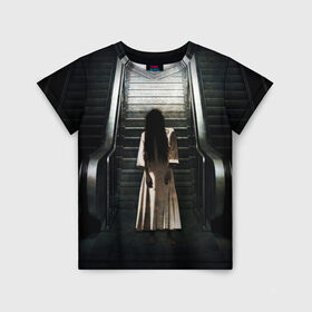 Детская футболка 3D с принтом Девочка в Санкт-Петербурге, 100% гипоаллергенный полиэфир | прямой крой, круглый вырез горловины, длина до линии бедер, чуть спущенное плечо, ткань немного тянется | Тематика изображения на принте: звонок | лестница | призрак | садако