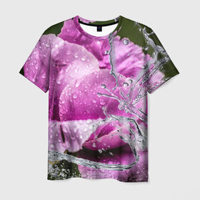 Мужская футболка 3D с принтом Душа цветов в Санкт-Петербурге, 100% полиэфир | прямой крой, круглый вырез горловины, длина до линии бедер | бабочка | букет | вода | девушки | душа | красота | прелесть | роза | розы | цветы