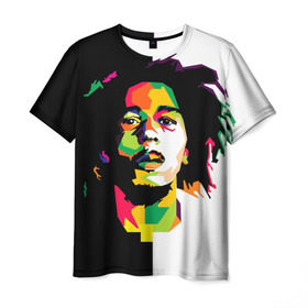 Мужская футболка 3D с принтом Bob Marley в Санкт-Петербурге, 100% полиэфир | прямой крой, круглый вырез горловины, длина до линии бедер | Тематика изображения на принте: боб марли | поп арт