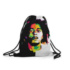 Рюкзак-мешок 3D с принтом Bob Marley в Санкт-Петербурге, 100% полиэстер | плотность ткани — 200 г/м2, размер — 35 х 45 см; лямки — толстые шнурки, застежка на шнуровке, без карманов и подкладки | боб марли | поп арт