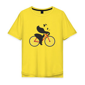 Мужская футболка хлопок Oversize с принтом Панда на велосипеде в Санкт-Петербурге, 100% хлопок | свободный крой, круглый ворот, “спинка” длиннее передней части | Тематика изображения на принте: велик | велосипед | медведь | мишка | панда