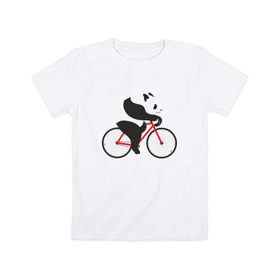 Детская футболка хлопок с принтом Панда на велосипеде в Санкт-Петербурге, 100% хлопок | круглый вырез горловины, полуприлегающий силуэт, длина до линии бедер | велик | велосипед | медведь | мишка | панда