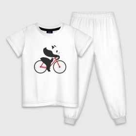 Детская пижама хлопок с принтом Панда на велосипеде в Санкт-Петербурге, 100% хлопок |  брюки и футболка прямого кроя, без карманов, на брюках мягкая резинка на поясе и по низу штанин
 | велик | велосипед | медведь | мишка | панда