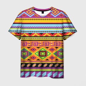 Мужская футболка 3D с принтом Этнический орнамент в Санкт-Петербурге, 100% полиэфир | прямой крой, круглый вырез горловины, длина до линии бедер | пестрый | разноцветный | яркий