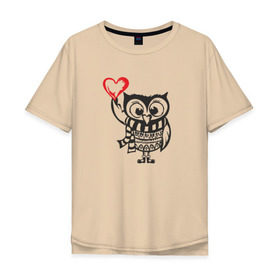 Мужская футболка хлопок Oversize с принтом Сова с сердцем в Санкт-Петербурге, 100% хлопок | свободный крой, круглый ворот, “спинка” длиннее передней части | owl | сова | совушка