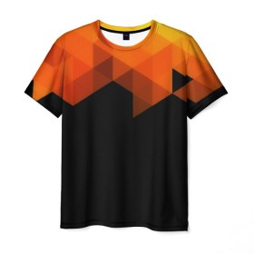 Мужская футболка 3D с принтом Trianse в Санкт-Петербурге, 100% полиэфир | прямой крой, круглый вырез горловины, длина до линии бедер | оранжевый | полигон | треугольники | черный