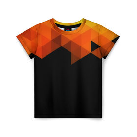 Детская футболка 3D с принтом Trianse в Санкт-Петербурге, 100% гипоаллергенный полиэфир | прямой крой, круглый вырез горловины, длина до линии бедер, чуть спущенное плечо, ткань немного тянется | оранжевый | полигон | треугольники | черный
