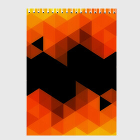 Скетчбук с принтом Trianse Orange в Санкт-Петербурге, 100% бумага
 | 48 листов, плотность листов — 100 г/м2, плотность картонной обложки — 250 г/м2. Листы скреплены сверху удобной пружинной спиралью | Тематика изображения на принте: оранжевый | полигоны | треугольники | черный