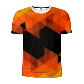 Мужская футболка 3D спортивная с принтом Trianse Orange в Санкт-Петербурге, 100% полиэстер с улучшенными характеристиками | приталенный силуэт, круглая горловина, широкие плечи, сужается к линии бедра | Тематика изображения на принте: оранжевый | полигоны | треугольники | черный