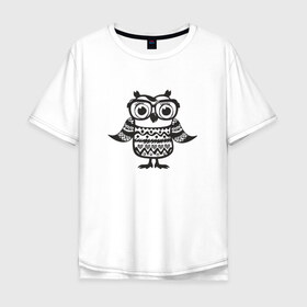 Мужская футболка хлопок Oversize с принтом Сова в очках и свитере в Санкт-Петербурге, 100% хлопок | свободный крой, круглый ворот, “спинка” длиннее передней части | bird | owl | няша | птица | сова | совунья | совушка | сыч