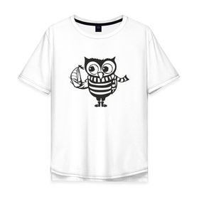 Мужская футболка хлопок Oversize с принтом Сова с корабликом в Санкт-Петербурге, 100% хлопок | свободный крой, круглый ворот, “спинка” длиннее передней части | bird | owl | няша | птица | сова | совунья | совушка | сыч