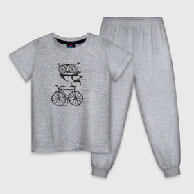 Детская пижама хлопок с принтом Сова на велосипеде в Санкт-Петербурге, 100% хлопок |  брюки и футболка прямого кроя, без карманов, на брюках мягкая резинка на поясе и по низу штанин
 | bird | owl | няша | птица | сова | совунья | совушка | сыч
