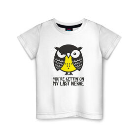 Детская футболка хлопок с принтом Nerves owl в Санкт-Петербурге, 100% хлопок | круглый вырез горловины, полуприлегающий силуэт, длина до линии бедер | bird | owl | няша | птица | сова | совунья | совушка | сыч