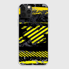 Чехол для iPhone 12 Pro Max с принтом Grunge Line в Санкт-Петербурге, Силикон |  | Тематика изображения на принте: желтый | полосы | серый | черный