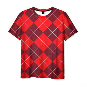 Мужская футболка 3D с принтом Клетка в Санкт-Петербурге, 100% полиэфир | прямой крой, круглый вырез горловины, длина до линии бедер | красный | ромбы | свитер