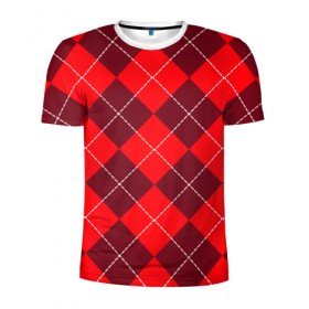 Мужская футболка 3D спортивная с принтом Клетка в Санкт-Петербурге, 100% полиэстер с улучшенными характеристиками | приталенный силуэт, круглая горловина, широкие плечи, сужается к линии бедра | Тематика изображения на принте: красный | ромбы | свитер