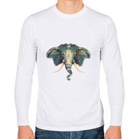 Мужской лонгслив хлопок с принтом Индийский слон в Санкт-Петербурге, 100% хлопок |  | 
