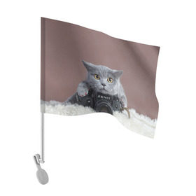 Флаг для автомобиля с принтом Котик фотограф в Санкт-Петербурге, 100% полиэстер | Размер: 30*21 см | кот | котик | кошка | объектив | фотоаппарат | фотограф