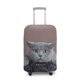 Чехол для чемодана 3D с принтом Котик фотограф в Санкт-Петербурге, 86% полиэфир, 14% спандекс | двустороннее нанесение принта, прорези для ручек и колес | кот | котик | кошка | объектив | фотоаппарат | фотограф