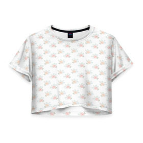 Женская футболка 3D укороченная с принтом Нежные цветы в Санкт-Петербурге, 100% полиэстер | круглая горловина, длина футболки до линии талии, рукава с отворотами | розы