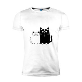 Мужская футболка премиум с принтом Влюбленные коты в Санкт-Петербурге, 92% хлопок, 8% лайкра | приталенный силуэт, круглый вырез ворота, длина до линии бедра, короткий рукав | 14 февраля | влюбленным | девушке | кот | коты | котята. | кошка | любовь | мужчине | парню | подарок