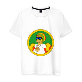 Мужская футболка хлопок с принтом Раста-Гомер в Санкт-Петербурге, 100% хлопок | прямой крой, круглый вырез горловины, длина до линии бедер, слегка спущенное плечо. | гомер | мульт | симпсоны