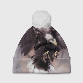 Шапка 3D c помпоном с принтом Eagle в Санкт-Петербурге, 100% полиэстер | универсальный размер, печать по всей поверхности изделия | artwork | birds | eagle