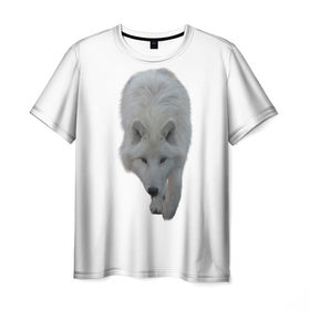 Мужская футболка 3D с принтом Белый волк в Санкт-Петербурге, 100% полиэфир | прямой крой, круглый вырез горловины, длина до линии бедер | 
