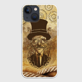 Чехол для iPhone 13 mini с принтом Стимпанк человек в Санкт-Петербурге,  |  | steampunk | steampunk man | в цилиндре | в шляпе | канат | механизм | стимпанк | усы | человек