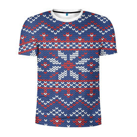 Мужская футболка 3D спортивная с принтом Снежинки в Санкт-Петербурге, 100% полиэстер с улучшенными характеристиками | приталенный силуэт, круглая горловина, широкие плечи, сужается к линии бедра | Тематика изображения на принте: вязаный | рождество | свитер | текстура