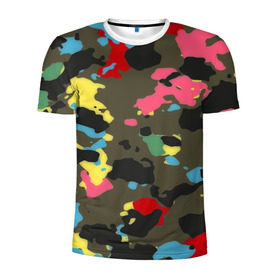 Мужская футболка 3D спортивная с принтом Цветной камуфляж в Санкт-Петербурге, 100% полиэстер с улучшенными характеристиками | приталенный силуэт, круглая горловина, широкие плечи, сужается к линии бедра | маскировка | пестрый | разноцветный | яркий