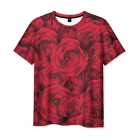 Мужская футболка 3D с принтом Красные розы в Санкт-Петербурге, 100% полиэфир | прямой крой, круглый вырез горловины, длина до линии бедер | любовь | мозаика | розы | сердце | узор