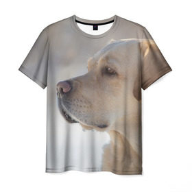 Мужская футболка 3D с принтом Лабрадор в Санкт-Петербурге, 100% полиэфир | прямой крой, круглый вырез горловины, длина до линии бедер | Тематика изображения на принте: далматин | далматинец | дворняга | лабрадор | любимец | овчарка | пес | питомец | самоед | собака | собачка | щенок