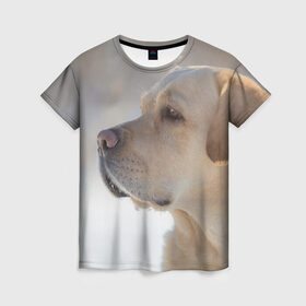 Женская футболка 3D с принтом Лабрадор в Санкт-Петербурге, 100% полиэфир ( синтетическое хлопкоподобное полотно) | прямой крой, круглый вырез горловины, длина до линии бедер | далматин | далматинец | дворняга | лабрадор | любимец | овчарка | пес | питомец | самоед | собака | собачка | щенок