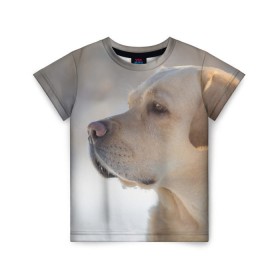 Детская футболка 3D с принтом Лабрадор в Санкт-Петербурге, 100% гипоаллергенный полиэфир | прямой крой, круглый вырез горловины, длина до линии бедер, чуть спущенное плечо, ткань немного тянется | далматин | далматинец | дворняга | лабрадор | любимец | овчарка | пес | питомец | самоед | собака | собачка | щенок