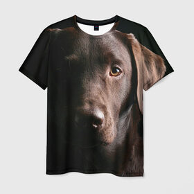 Мужская футболка 3D с принтом Лабрадор в Санкт-Петербурге, 100% полиэфир | прямой крой, круглый вырез горловины, длина до линии бедер | далматин | далматинец | дворняга | лабрадор | любимец | овчарка | пес | питомец | самоед | собака | собачка | щенок