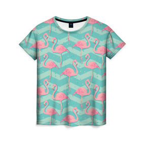 Женская футболка 3D с принтом flamingo в Санкт-Петербурге, 100% полиэфир ( синтетическое хлопкоподобное полотно) | прямой крой, круглый вырез горловины, длина до линии бедер | flamingo | абстракция | фламинго