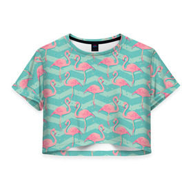 Женская футболка 3D укороченная с принтом flamingo в Санкт-Петербурге, 100% полиэстер | круглая горловина, длина футболки до линии талии, рукава с отворотами | flamingo | абстракция | фламинго