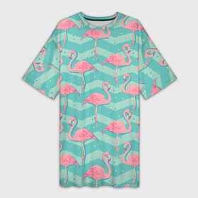 Платье-футболка 3D с принтом flamingo в Санкт-Петербурге,  |  | flamingo | абстракция | фламинго