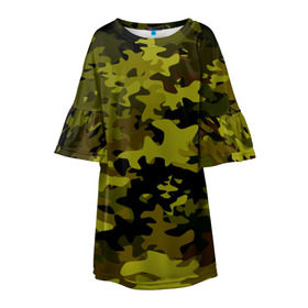 Детское платье 3D с принтом Camouflage в Санкт-Петербурге, 100% полиэстер | прямой силуэт, чуть расширенный к низу. Круглая горловина, на рукавах — воланы | камуфляж | хаки