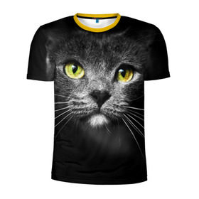 Мужская футболка 3D спортивная с принтом Кошачий взгляд в Санкт-Петербурге, 100% полиэстер с улучшенными характеристиками | приталенный силуэт, круглая горловина, широкие плечи, сужается к линии бедра | взгляд | взор | глаза | киска | кот | котёнок | кошка | усы