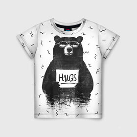 Детская футболка 3D с принтом Bear Hugs в Санкт-Петербурге, 100% гипоаллергенный полиэфир | прямой крой, круглый вырез горловины, длина до линии бедер, чуть спущенное плечо, ткань немного тянется | animal | bear | beast | fashion | funny | hipster | hugs | nature | style | животное | зверь | медведь | мода | объятья | прикол | природа | стиль | хипстер