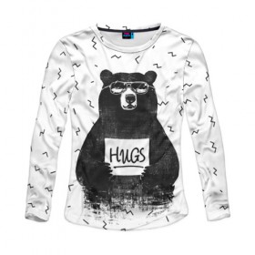 Женский лонгслив 3D с принтом Bear Hugs в Санкт-Петербурге, 100% полиэстер | длинные рукава, круглый вырез горловины, полуприлегающий силуэт | Тематика изображения на принте: animal | bear | beast | fashion | funny | hipster | hugs | nature | style | животное | зверь | медведь | мода | объятья | прикол | природа | стиль | хипстер