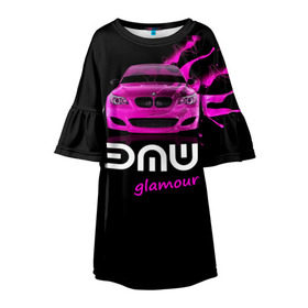 Детское платье 3D с принтом BMW glamour в Санкт-Петербурге, 100% полиэстер | прямой силуэт, чуть расширенный к низу. Круглая горловина, на рукавах — воланы | bmw | m5 | pink | авто | автомобиль | бмв | гламур | машина | розовый | стиль | тачка | элита