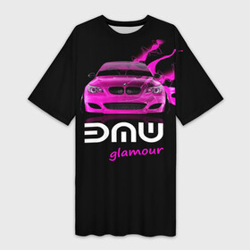 Платье-футболка 3D с принтом BMW glamour в Санкт-Петербурге,  |  | bmw | m5 | pink | авто | автомобиль | бмв | гламур | машина | розовый | стиль | тачка | элита