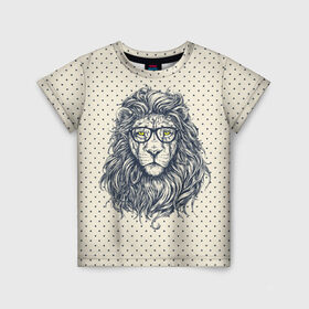 Детская футболка 3D с принтом SWAG Lion в Санкт-Петербурге, 100% гипоаллергенный полиэфир | прямой крой, круглый вырез горловины, длина до линии бедер, чуть спущенное плечо, ткань немного тянется | animal | cat | hipster | king | lion | животное | зверь | король | лев | очки | хипстер
